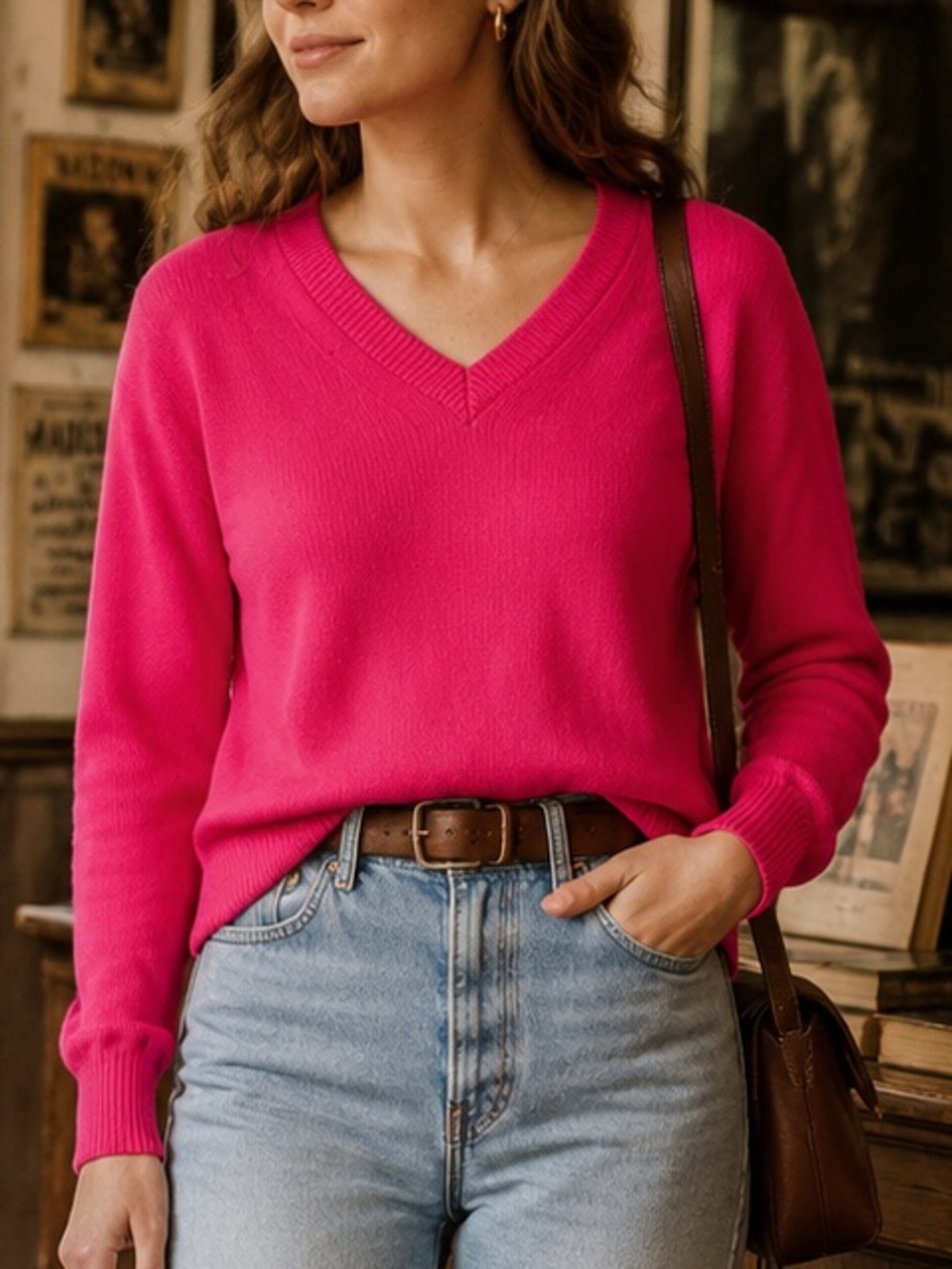Lady Pickering-Vintage Pink V-Neck Sweater Size Medium